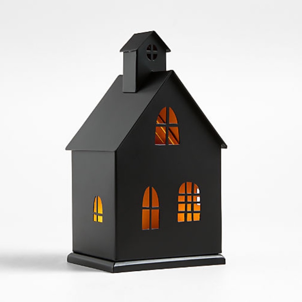 New! Crate&Barrel LARGE Black House with LED Lights Decor